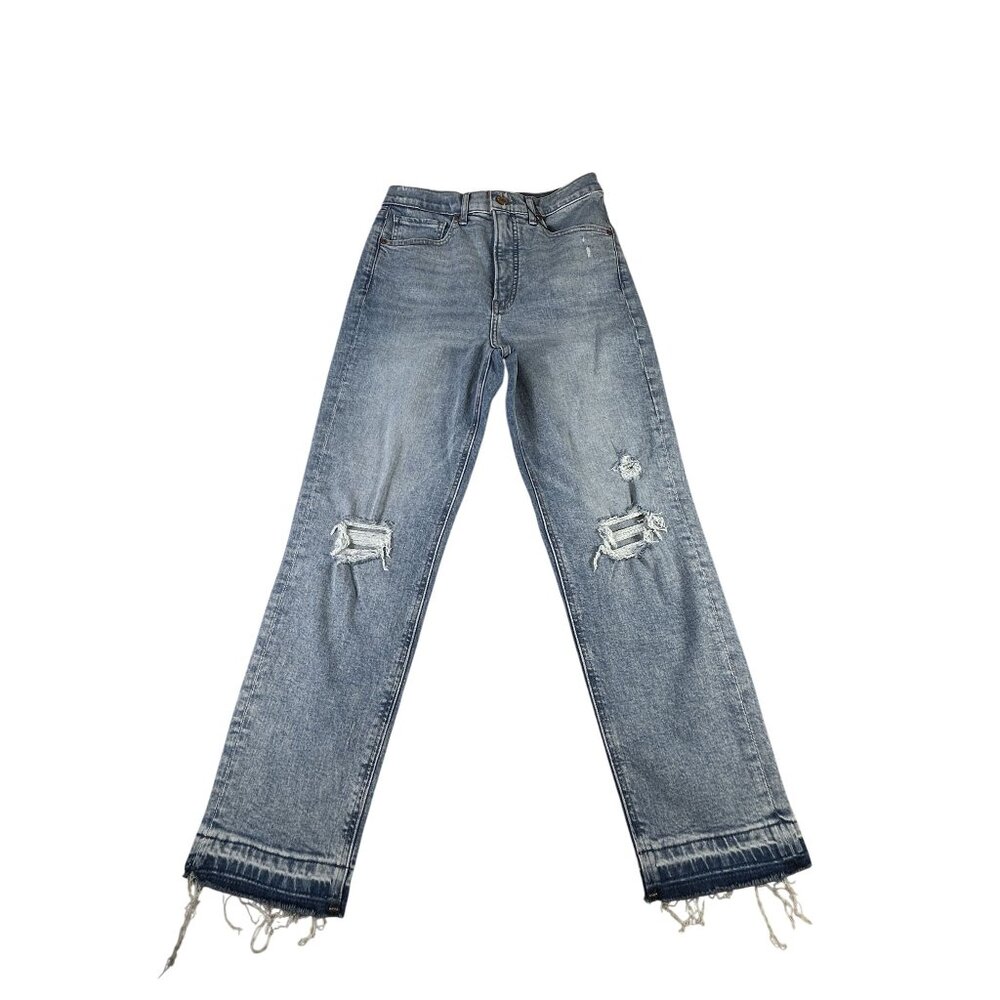 NEW Express Mom Jeans Women's Sz 4 R Distressed Super High Rise Blue Denim Zip